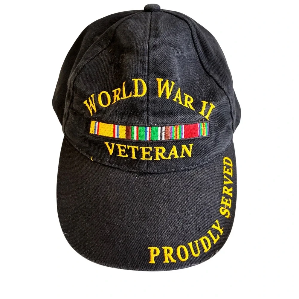 Eagle Emblems World War II Veteran Hat Black Cotton Embroidered Proudly Served